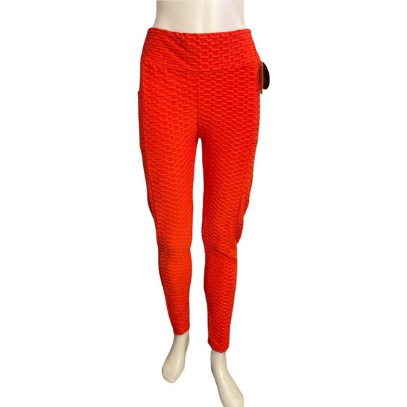 Fit in Booty Lifting Leggings with Pockets Women’s Size L Casual Activewear Red - Picture 2 of 12